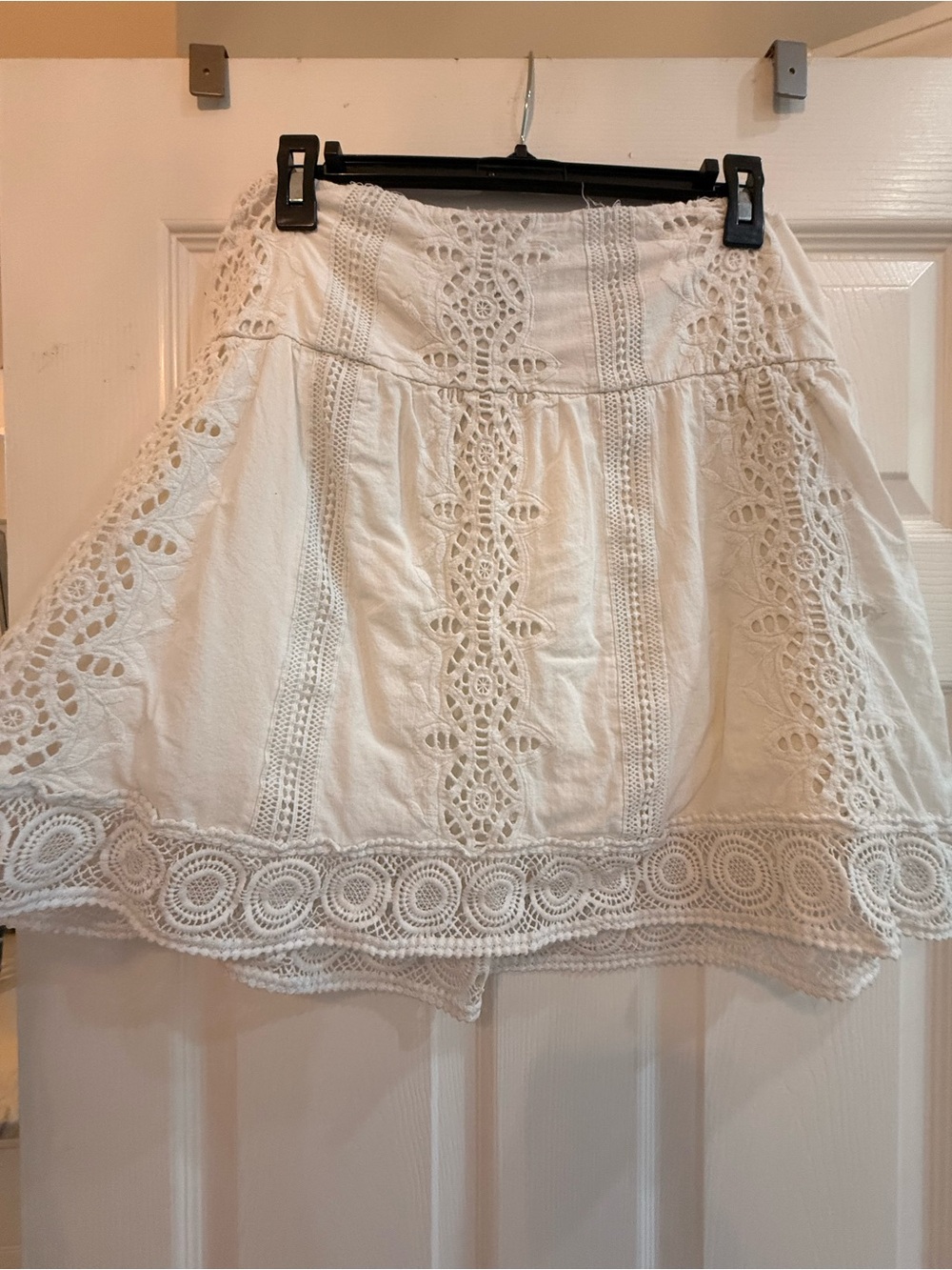 White House Black Market White Lace-Panel Circle Skirt